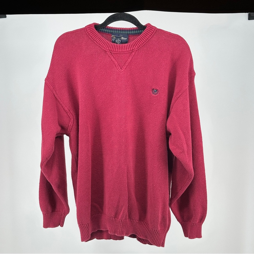 Red Crewneck Sweater with Ribbed Cuffs